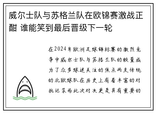 威尔士队与苏格兰队在欧锦赛激战正酣 谁能笑到最后晋级下一轮
