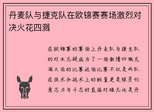丹麦队与捷克队在欧锦赛赛场激烈对决火花四溅